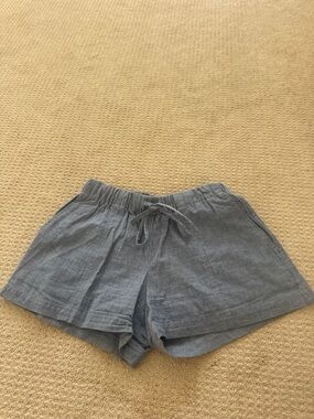 Joie Light Blue High-Waist Drawstring Linen-Blend Shorts